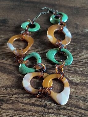 Handcrafted Green and Amber Resin Link Necklace